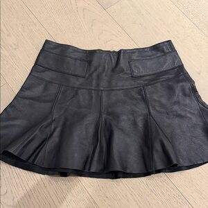 bebe Black Leather Flared Mini Skirt